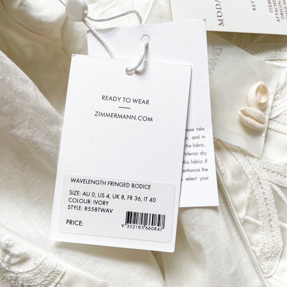 Zimmermann Wavelength Fringed Bodice Top Ivory Size AU 0 US 4 NEW NWT - Picture 11 of 16